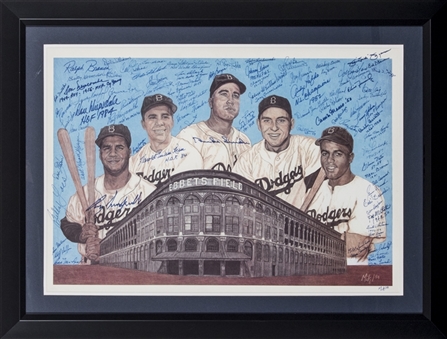 Brooklyn Dodgers Hall of Famers & Stars Multi-Signed and Framed Lithograph with 50+ Signatures (JSA)